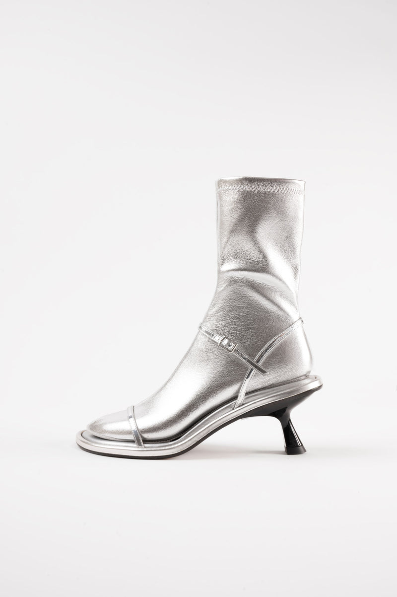 CARLA - Silver Faux Stretch Leather Socks