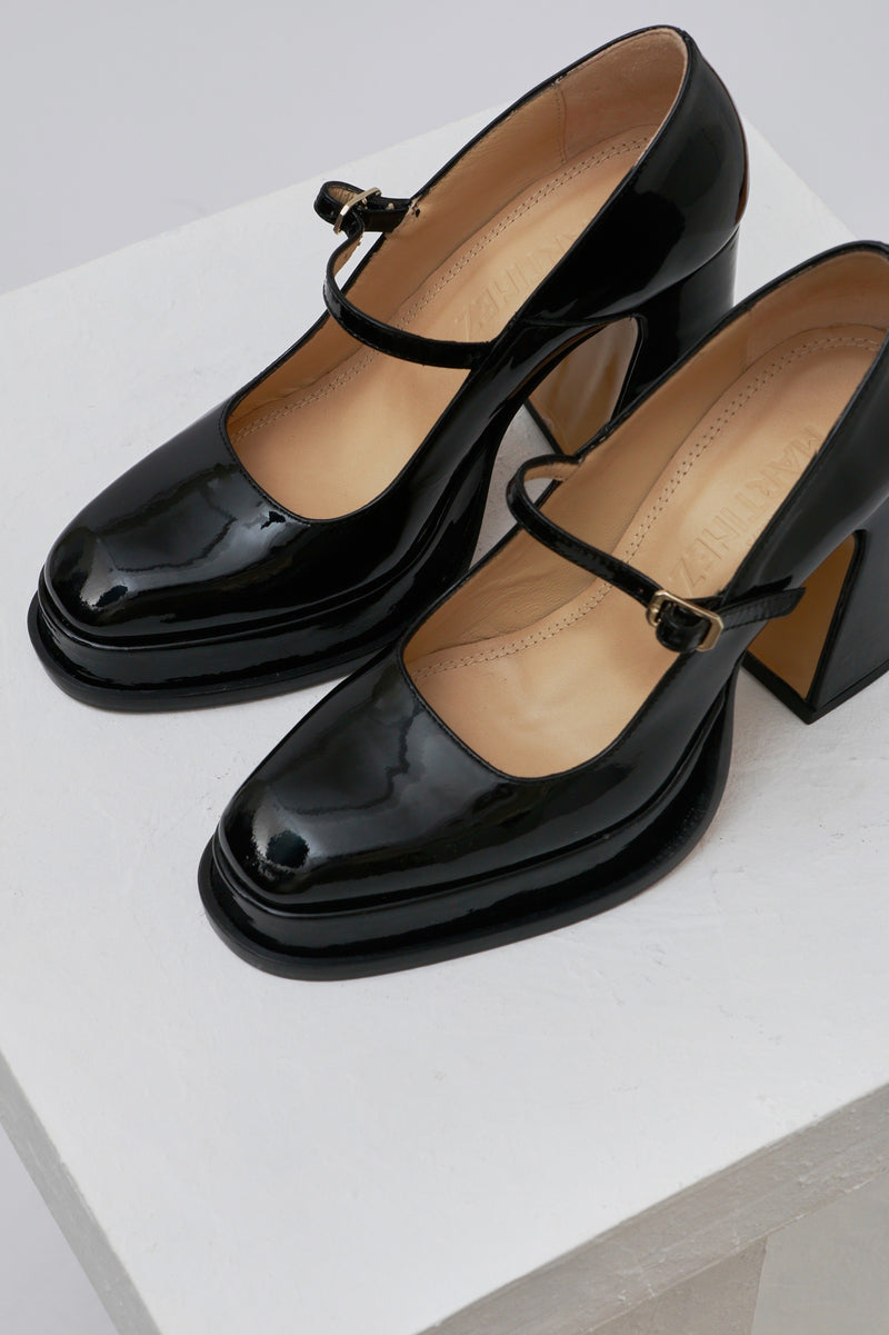 CASILDA - Black Soft Patent Leather Mary Jane Pumps