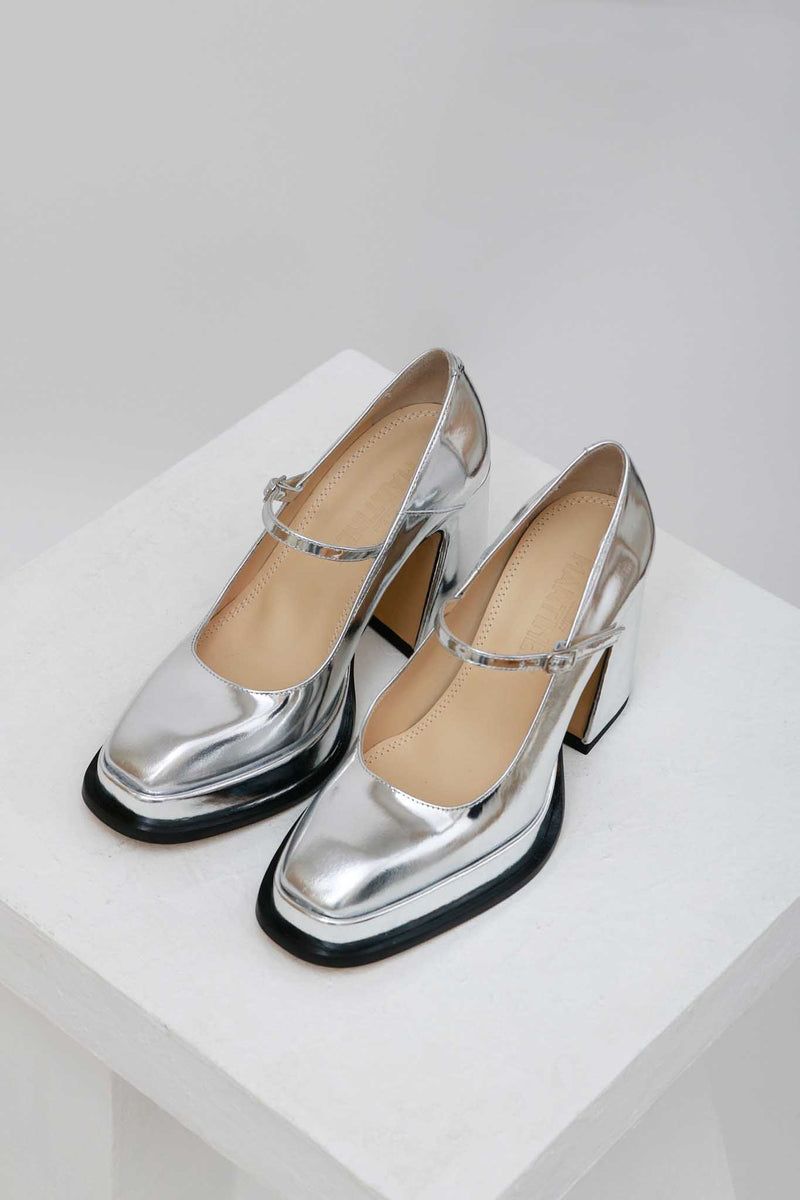 CASILDA - Silver Mirror Leather Mary Jane Pumps