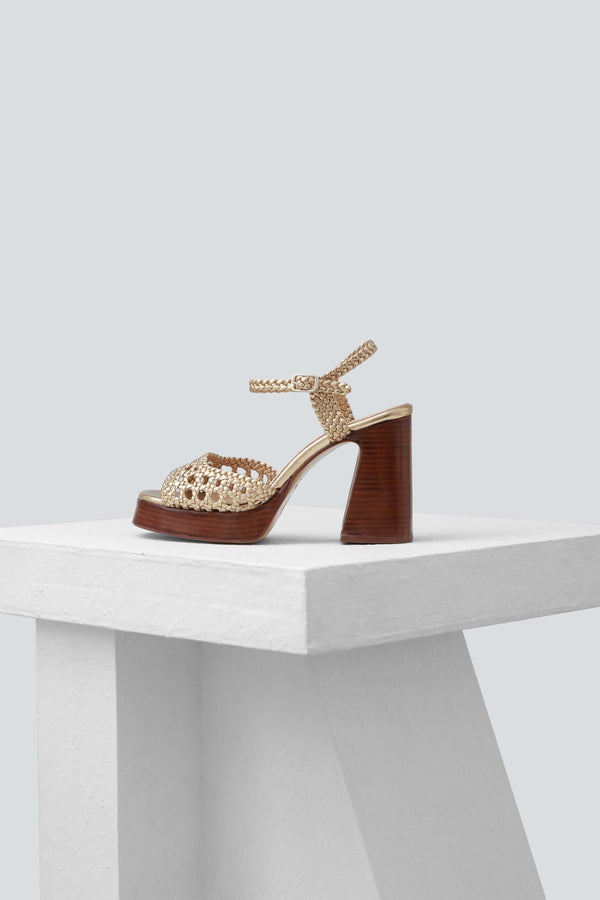 CHEYENNE - Gold Woven Leather Platform Sandals