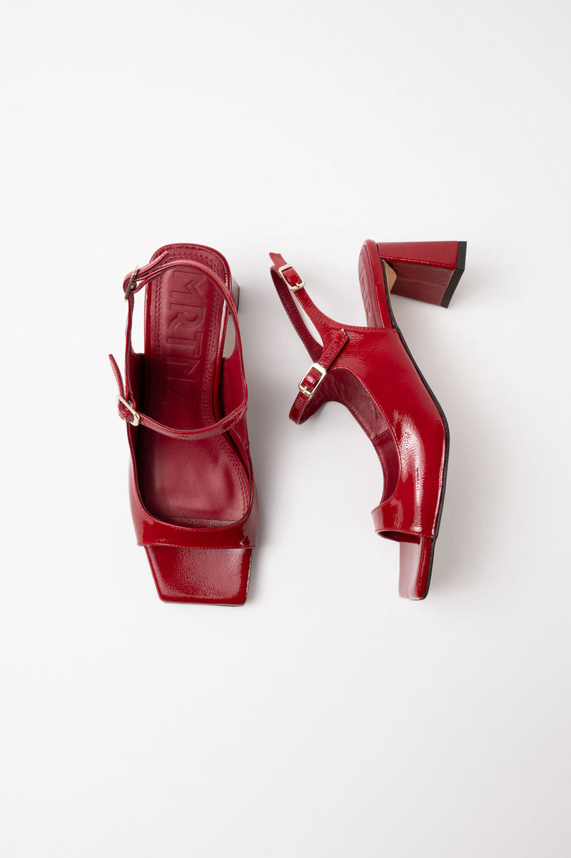 CLAVEL - Red Wrinkled Patent Leather Sandals