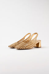 CUENCA - Gold Woven Leather Pumps