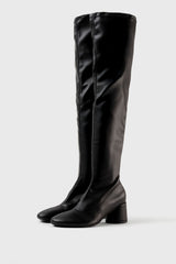 ERIKA - Black Faux Stretch Leather Knee-High Boots