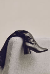 ERIKA - Black Faux Stretch Leather Knee-High Boots