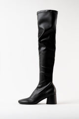 ERIKA - Black Faux Stretch Leather Knee-High Boots