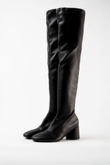 ERIKA - Black Faux Stretch Leather Knee-High Boots