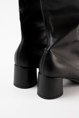 ERIKA - Black Faux Stretch Leather Knee-High Boots