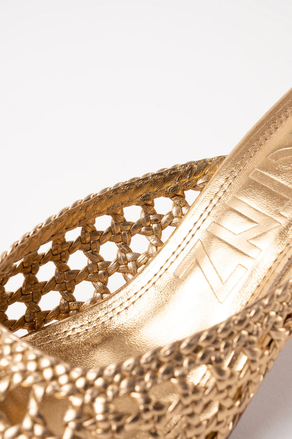 ERNESTINA - Gold Woven Leather Sandals