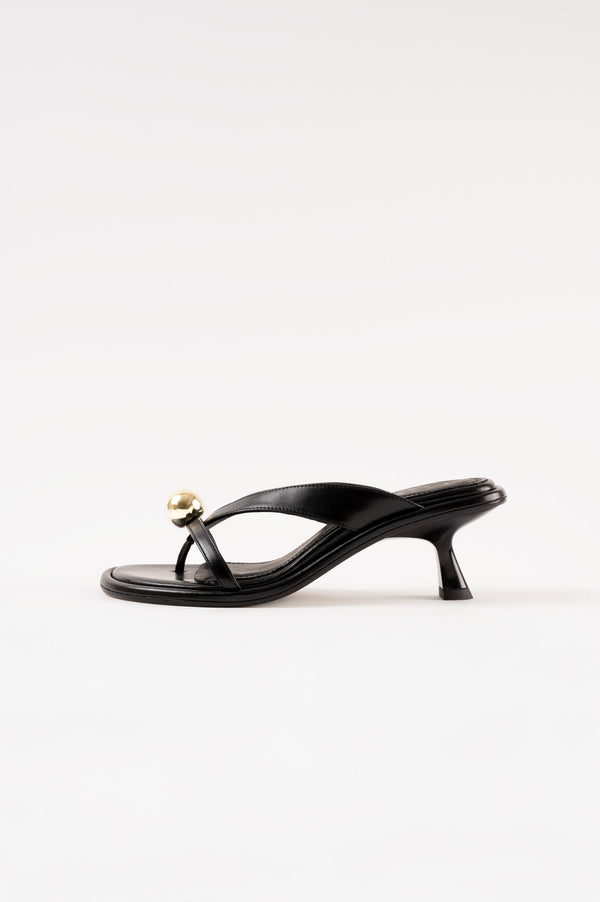 ESTELA - Black Leather With Embellishment Sandals