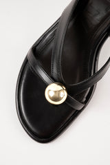 ESTELA - Black Leather With Embellishment Sandals