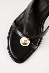 ESTELA - Black Leather With Embellishment Sandals