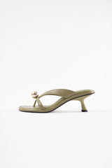 ESTELA - Light Green Leather With Embellishment Sandals