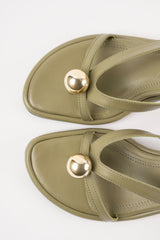 ESTELA - Light Green Leather With Embellishment Sandals