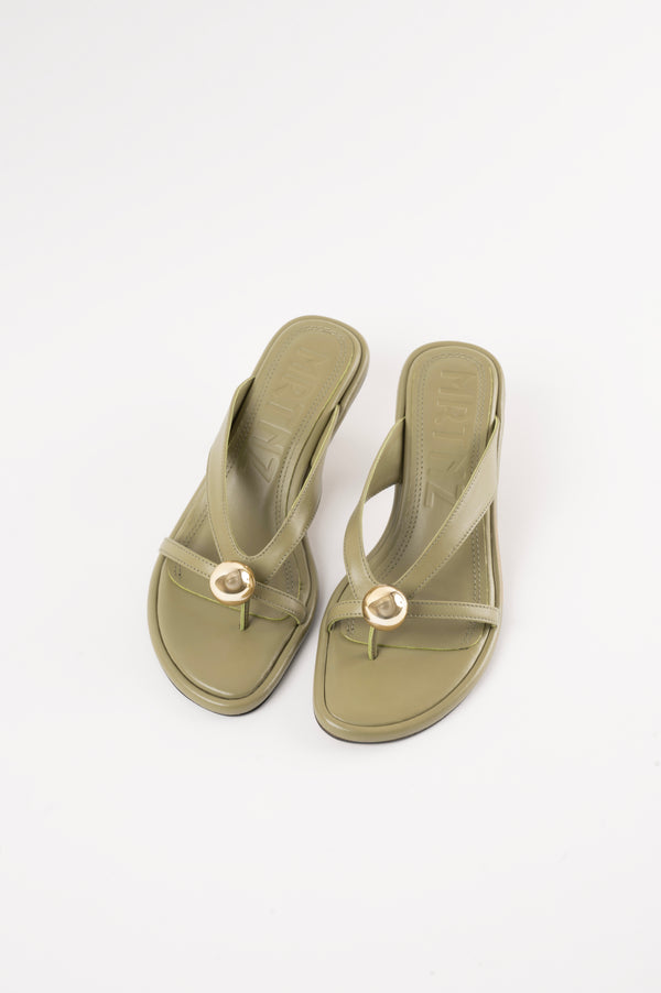 ESTELA - Light Green Leather With Embellishment Sandals