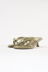 ESTELA - Light Green Leather With Embellishment Sandals