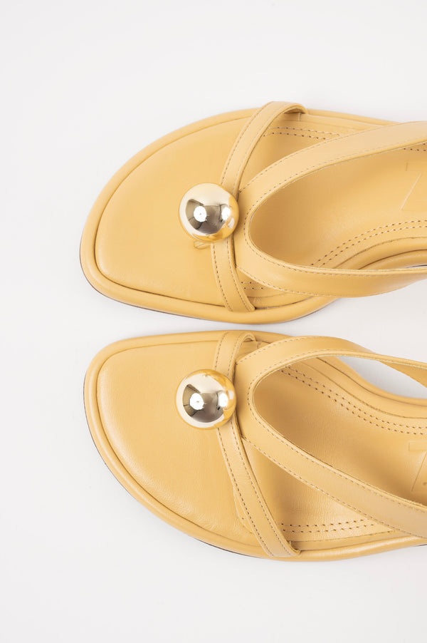 ESTELA - Light Yellow Leather With Embellishment Sandals
