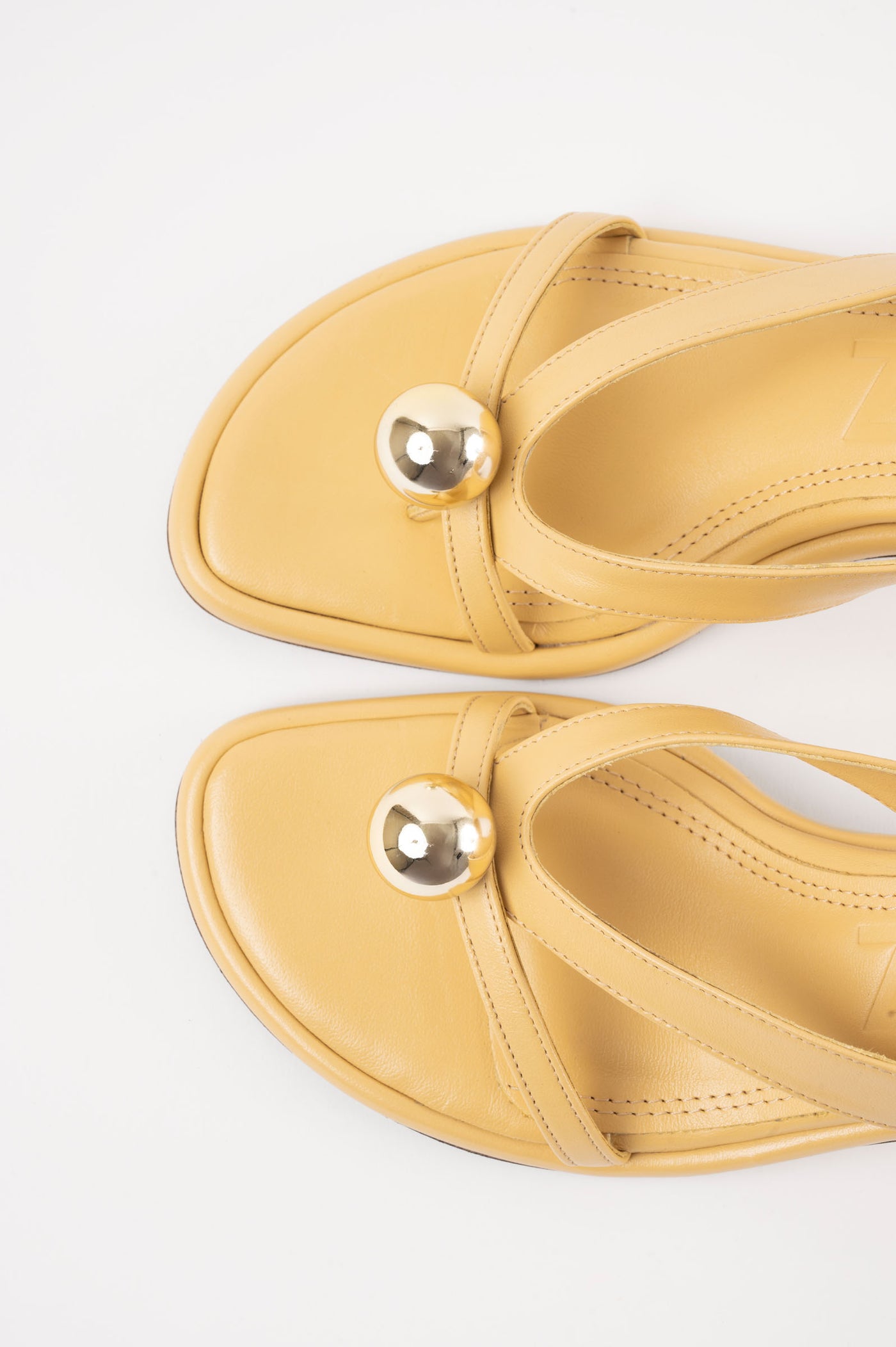 ESTELA - Light Yellow Leather With Embellishment Sandals