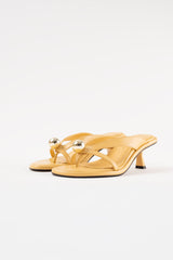 ESTELA - Light Yellow Leather With Embellishment Sandals