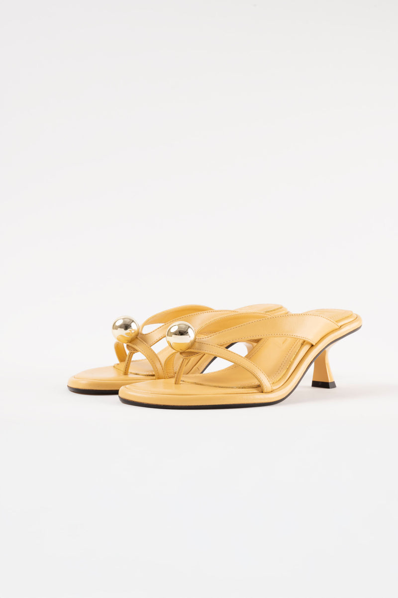 ESTELA - Light Yellow Leather With Embellishment Sandals