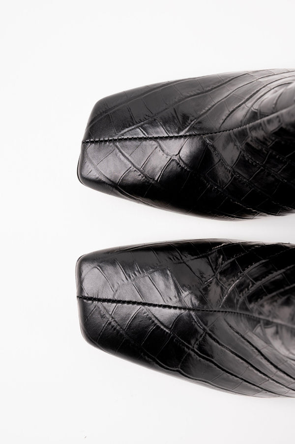 GALEA - Black Faux Croco Leather Ankle Boots