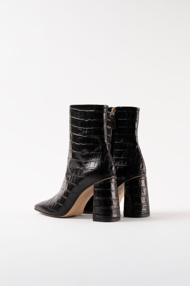 GALEA - Black Faux Croco Leather Ankle Boots