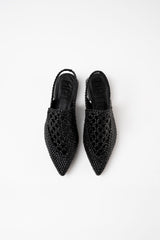 GLORIA - Black Woven Leather Flat Shoes