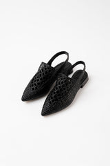 GLORIA - Black Woven Leather Flat Shoes