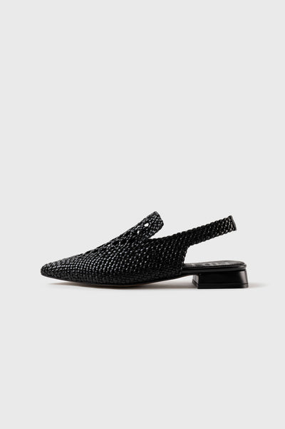 GLORIA - Black Woven Leather Flat Shoes