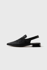 GLORIA - Black Woven Leather Flat Shoes