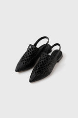 GLORIA - Black Woven Leather Flat Shoes