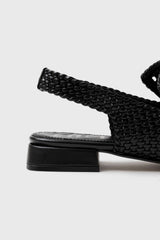 GLORIA - Black Woven Leather Flat Shoes