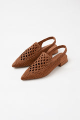 GLORIA - Brown Woven Leather Flat Shoes