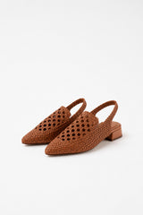 GLORIA - Brown Woven Leather Flat Shoes