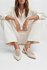 GLORIA - White Woven Leather Flat Shoes