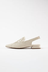 GLORIA - White Woven Leather Flat Shoes