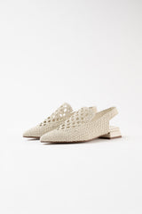 GLORIA - White Woven Leather Flat Shoes