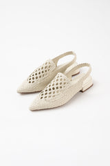 GLORIA - White Woven Leather Flat Shoes
