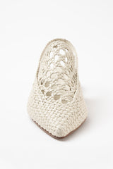 GLORIA - White Woven Leather Flat Shoes