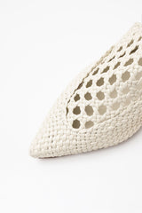 GLORIA - White Woven Leather Flat Shoes
