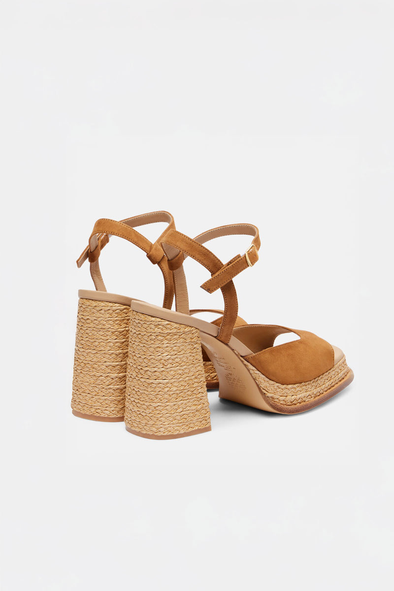 GRACIA - Brown Suede and Raffia Platform Sandals
