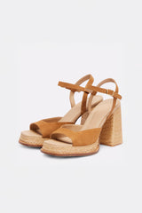GRACIA - Brown Suede and Raffia Platform Sandals