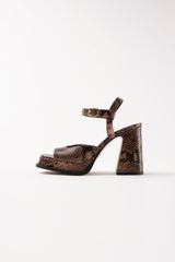 GRACIA - Dark Brown Python Leather Platform Sandals