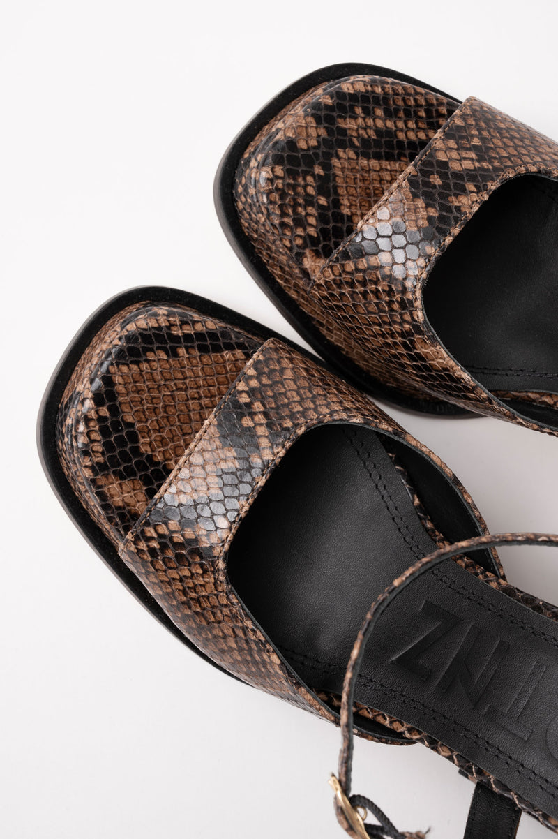 GRACIA - Dark Brown Python Leather Platform Sandals