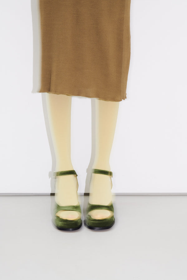 GRACIA - Green Khaki Velvet Platform Sandals