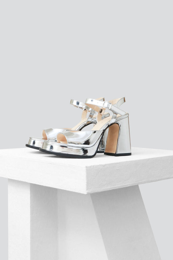 GRACIA - Silver Mirror Leather Platform Sandals
