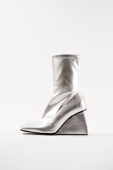 Hanna - Silver Stretch Faux Leather Ankle Boots