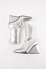 Hanna - Silver Stretch Faux Leather Ankle Boots