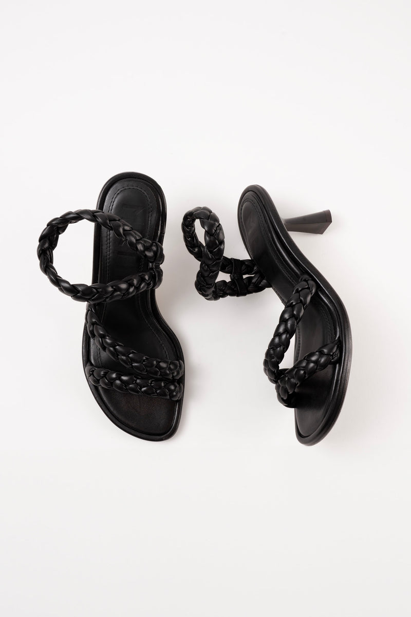 ISA - Black Woven Leather Sandals