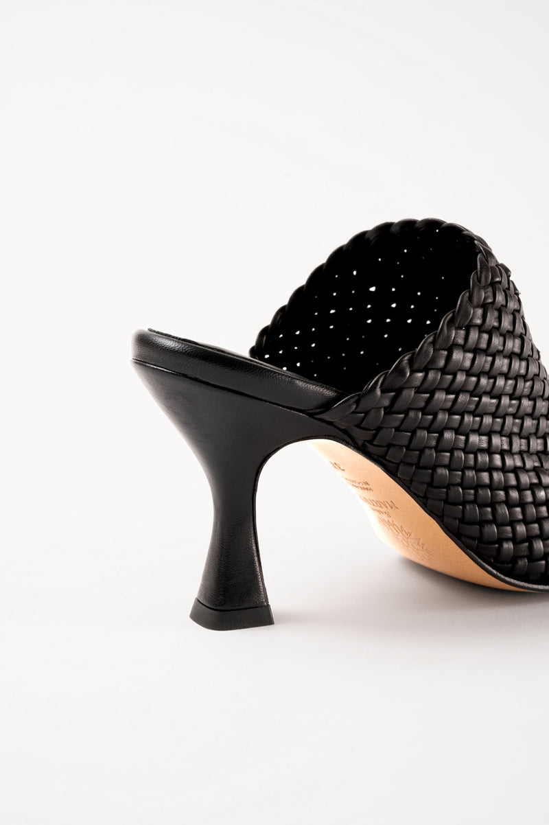 JACINTA - Black Woven Leather Platform Mules