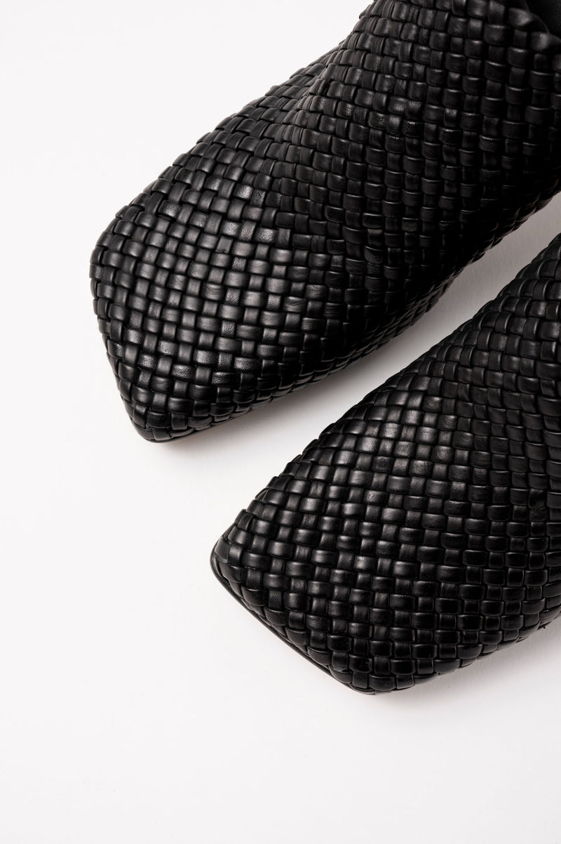 JACINTA - Black Woven Leather Platform Mules